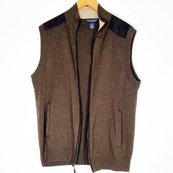 Roundtree & Yorke Other - Roundtree & Yorke Heather Brown Lightweight Cotton Full-zip Sweater Vest